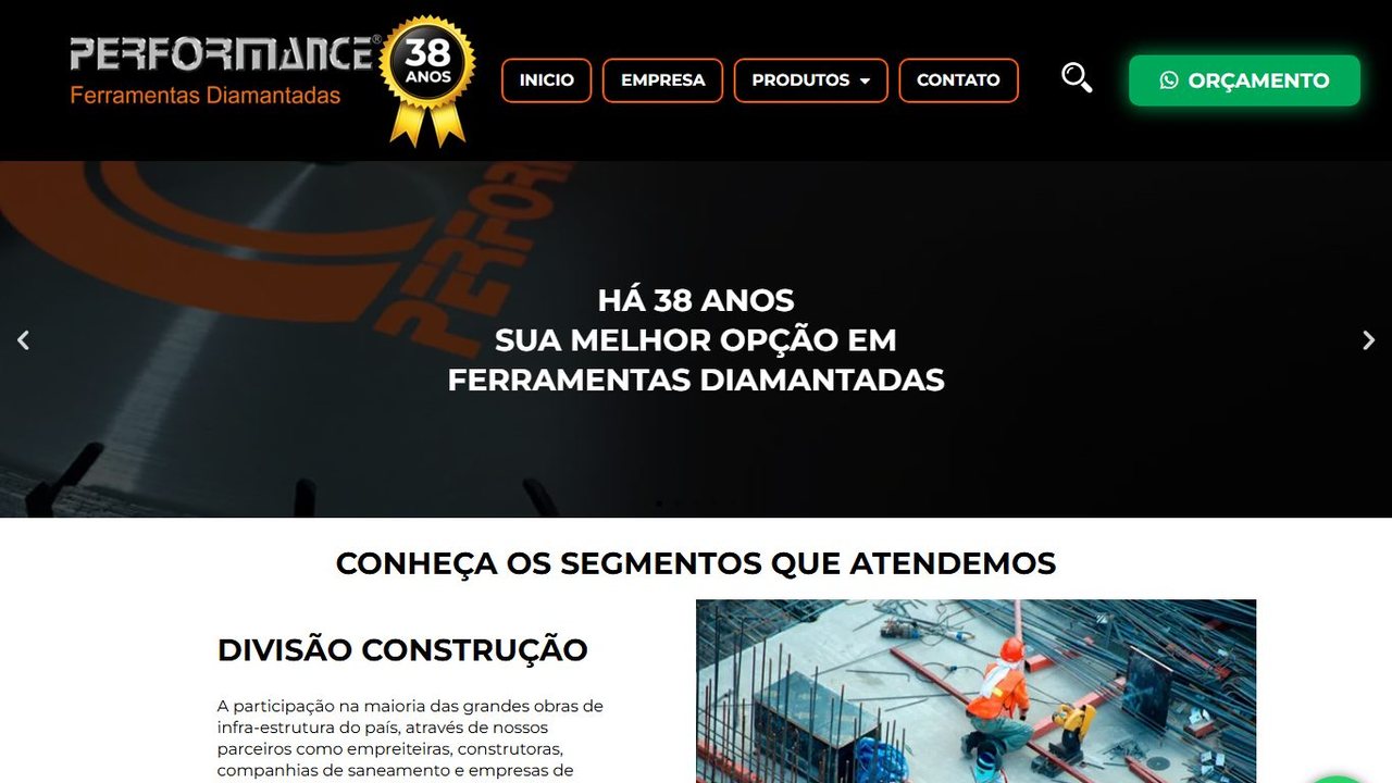 Site da Performance Ferramentas Diamantadas